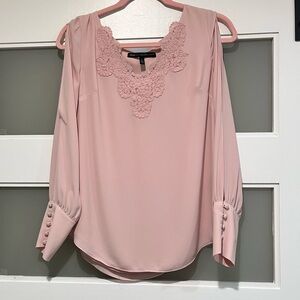 White House Black Market Elegant blush Pink Women's Top lace trim slit sleeve 2